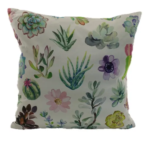 White With Multicolour Succulent Print Throw Pillow