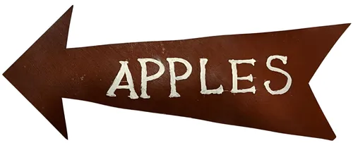Brown Apples Arrow Sign On Wood