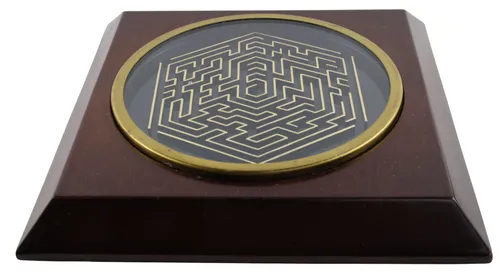 Wood & Gold Encased Desktop Labyrinth Maze Puzzle 