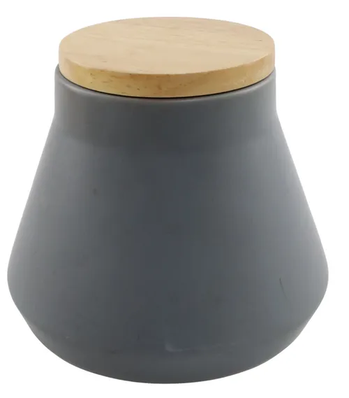 Matte Grey Ceramic Tapered Canister With Wood Lid