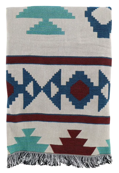 Blue & Teal & Burgundy Knit Pattern Throw Blanket