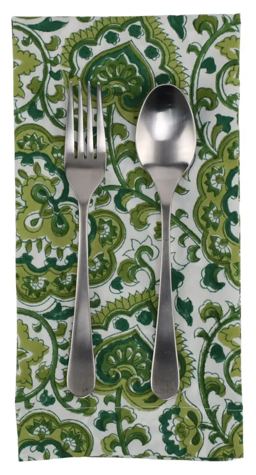 White With Two Toned Green Floral Print Napkin