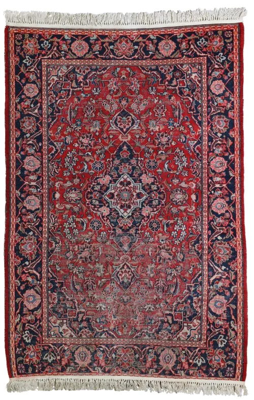 Red & Navy Blue Persian Area Rug 4'5