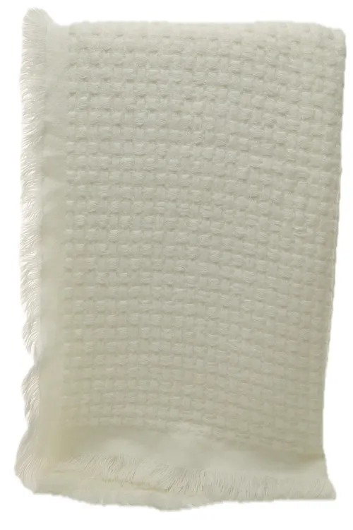 Soft White Waffle Throw Blanket With Fringe Trim
