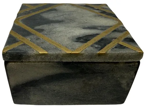 Black Marble Box With Brass Inlay