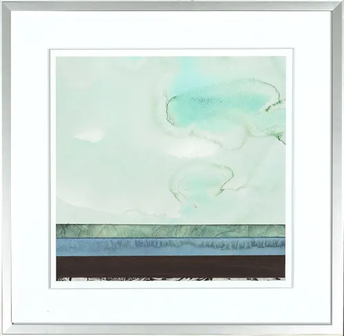Aqua Abstract On Paper With Silver Frame