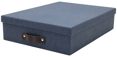 Blue Document Storage Box With Leather Handle