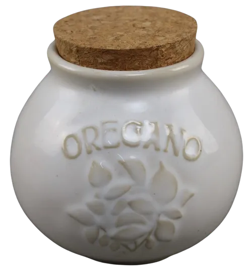 White Ceramic Oregano Canister With Cork Lid