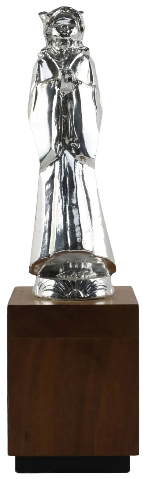 Silver Metal Statue On Wood Base