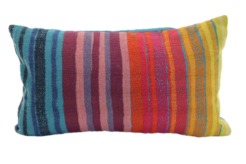 Rainbow Stripes Wool Throw Pillow With Turquoise Back