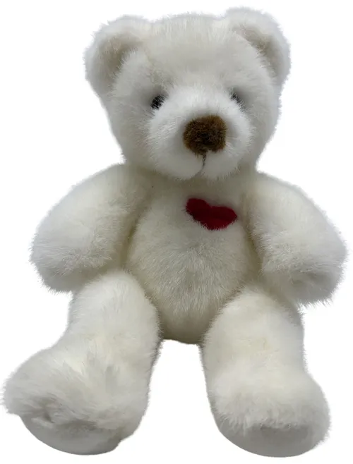 White With Red Heart Stuffed Bear Plush
