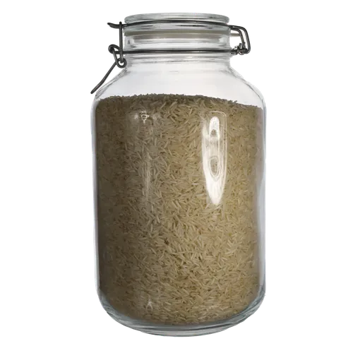 Large Glass Canister With White Whole Grain Rice