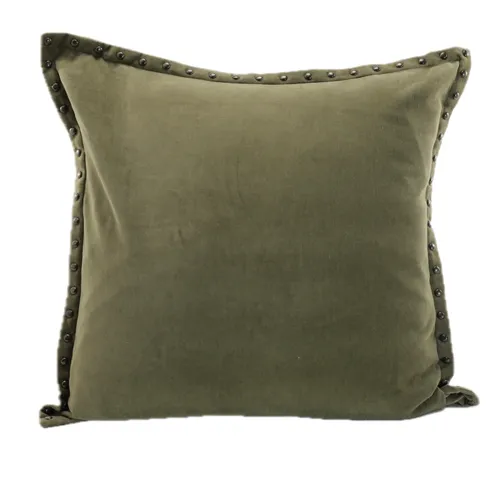 Olive Green Velvet With Bronze Stud Trim Throw Pillow