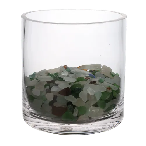 Clear Glass Short Cylinder Vase With Beach Glass