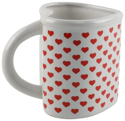 White & Red Heart Shaped Ceramic Mug