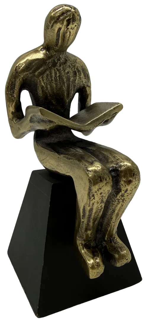 Bronze Finish Figure Reading Book On Black Base