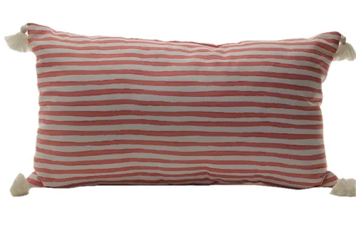 White & Coral Damask & Stripe Throw Pillow 