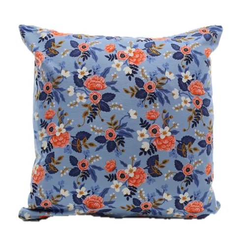 Electric Blue Rufous Red Florals Throw Pillow
