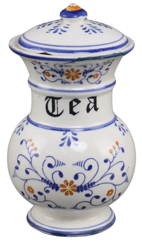  Antique White & Blue Ceramic Tea Canister With Lid