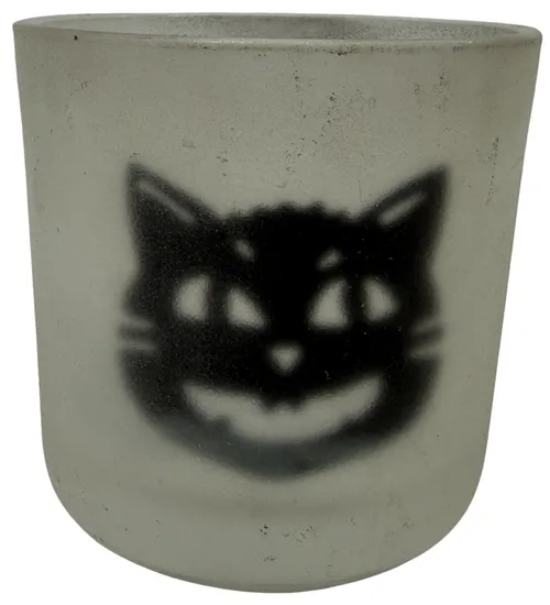 Frosted Glass With Black Cat Candle Holder