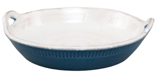 Blue Stoneware Pie Plate With Handles