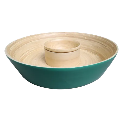 Paris Green With Bamboo Wood Chip & Dip Serving Bowl