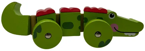 Green Wood Spotted Crocodile Pull Along Toy