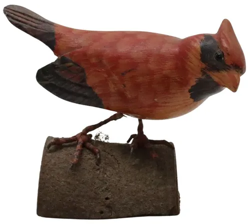 Carved Wood Cardinal Bird On Branch