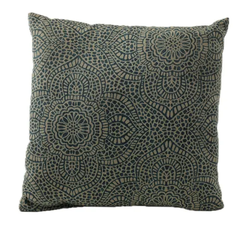 Blue Indigo & White Tile Pattern Throw Pillow