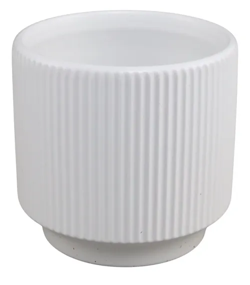White Vertical Stripe Ceramic Plant Pot - Medium