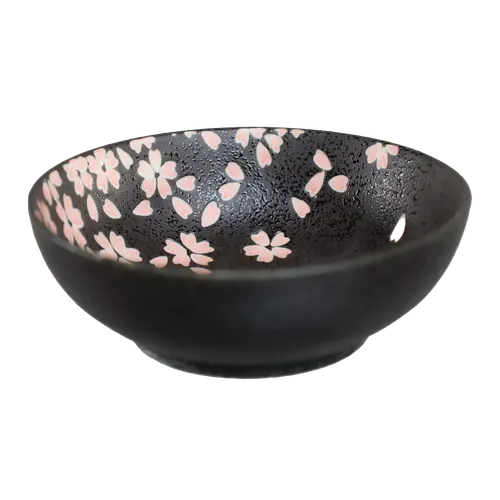 Black Speckled Small Bowl With Cherry Blossoms