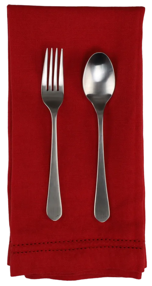 Cherry Red Linen Napkin With Eyelet Trim