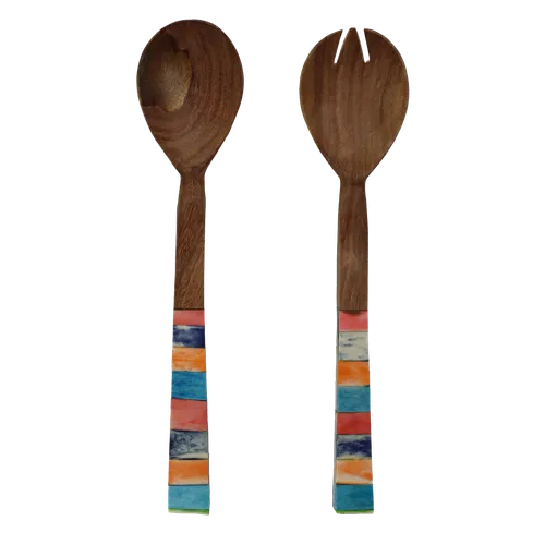 Wooden Coloured Tile Serving Set