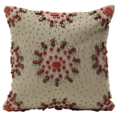 Cream With Fuchsia & Coral Beads Throw Pillow