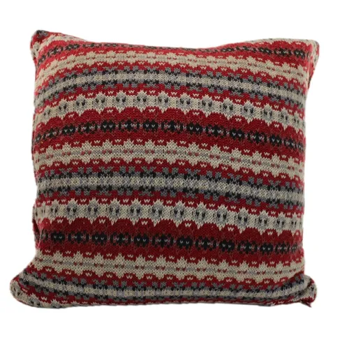 Nordic Knit Red & Grey & Black Throw Pillow