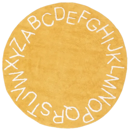 Yellow Round Alphabet Washable Nursery Rug 6'