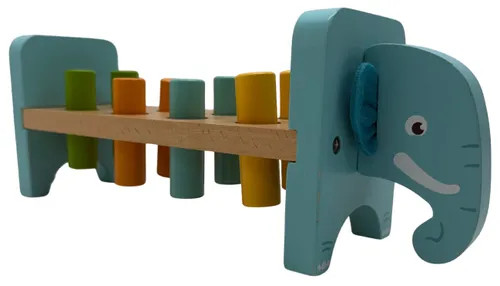 Blue Elephant Wood Pounding Bench Toy