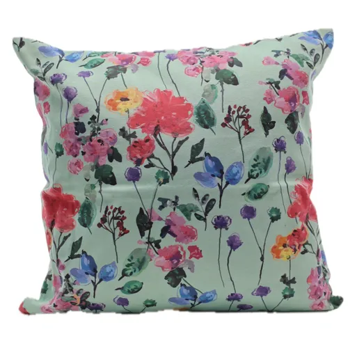 Painted Flowers On Magic Mint Green Field With Solid Beige Back Throw Pillow