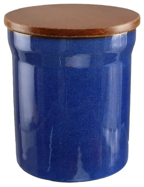 Cobalt Blue Ceramic Canister With Wood Lid