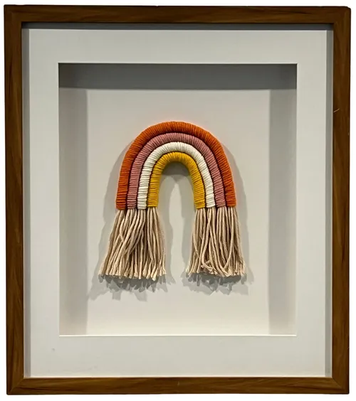 Macrame Rainbow In Wood Shadowbox Frame