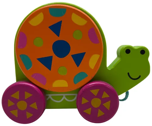 Green & Orange Wood Turtle Pull Along Toy