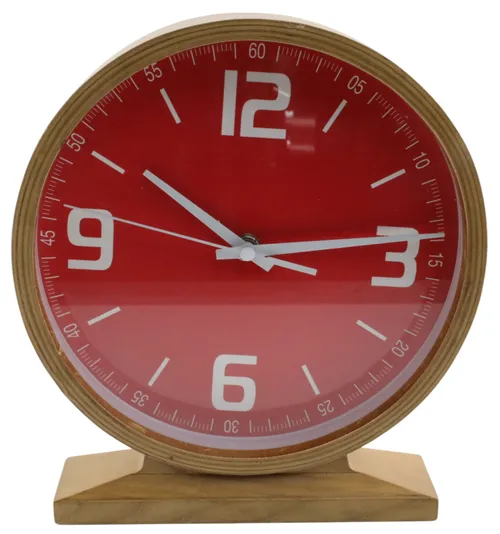 Red Clock On Wood Base