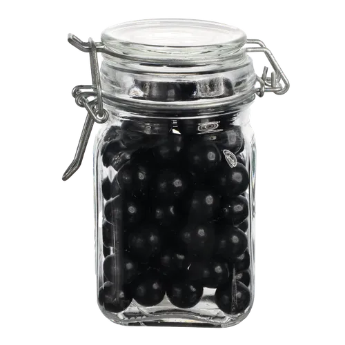 Clear Glass Jar With Black Jawbreakers