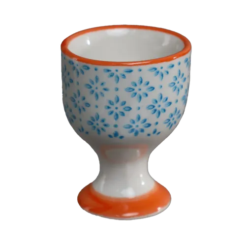 Orange Rim Azure Blue Pattern Egg Cup