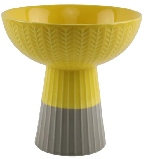 Yellow & Grey Textured Ceramic Serving Bowl