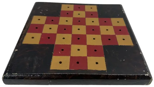 Antique Red & Gold Wood  Fox & Geese Game Board