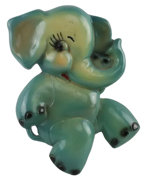 Vintage Blue Chalkware Elephant Wall Plaque