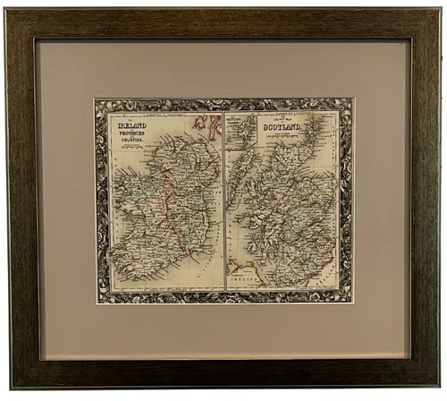 Ireland / Scotland Map In Wood Frame