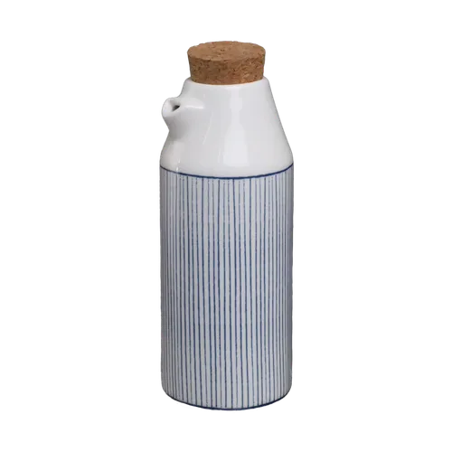 White Porcelain Oil Bottle With Blue Pinstripes - Small