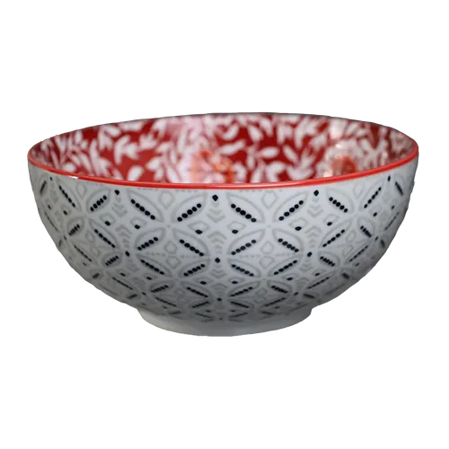 White & Black Vermillion Flowers Serving Bowl